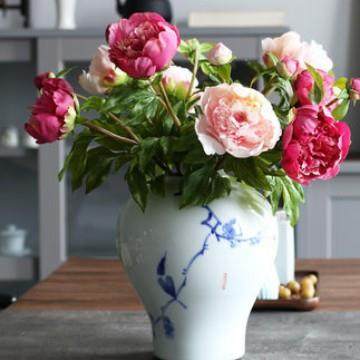 手腊陶瓷梅青花瓷花瓶摆件NJE板房酒店样售楼处家居客厅餐桌绘软,淘宝优惠券,粉丝福利购,淘宝优惠卷