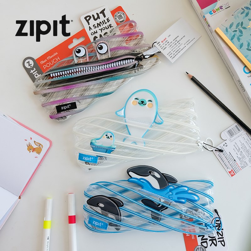 ZIPIT小怪兽笔袋大金牙拉链创意学生文具毛毛搞怪笔盒儿童拉链包 - 图1
