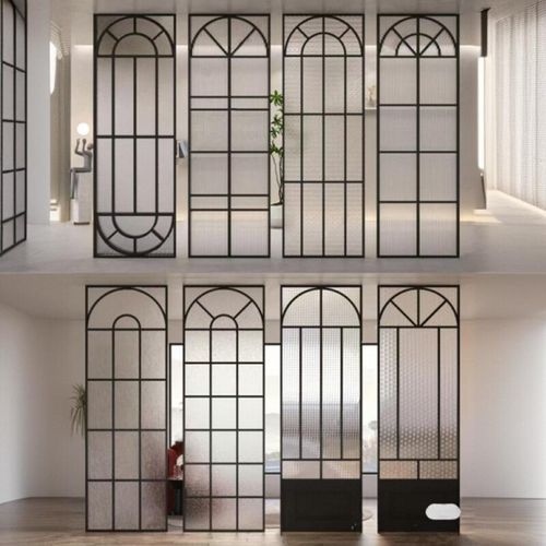 法式铝合金艺术屏风半墙玻璃隔断不锈钢奶油风复古铁艺玄关假窗户 - 图1