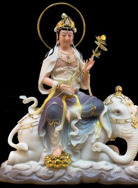 文殊普贤菩萨汉白玉材质佛像华严三圣家用摆件工艺品供奉神像佛像