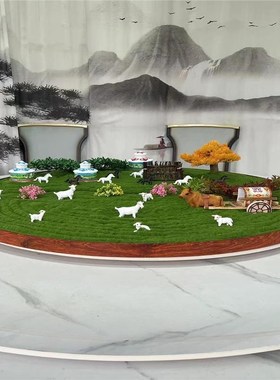 酒店餐桌转盘中间摆件餐厅圆桌仿真花装饰创意草原微景观造景摆台