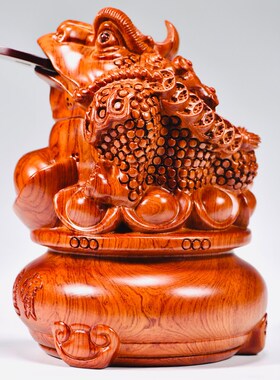 金蟾摆件花梨实木雕刻蟾蜍招财店铺开业礼品家居客厅办公桌装饰品