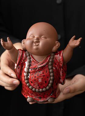 新中式砂禅意小尚摆件家ZBY--240居饰品陶瓷人物佛和系可装爱小紫