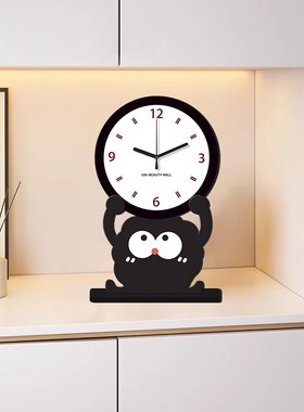 桌面时钟摆台式座钟可爱小黑碳玄关客厅2025新款高级感装饰品摆件