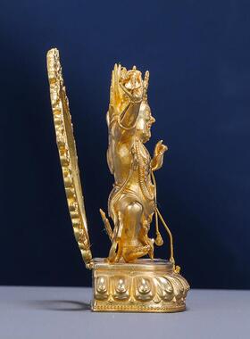 钻石手佛像饰品黄铜全鎏金藏式背光佛像2寸3寸5寸金刚手菩萨