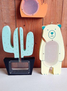 可爱卡通存钱罐藏宝罐欧式木制儿童可视储蓄罐个性创意装饰摆挂件