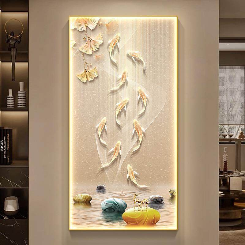 九鱼图玄关装饰画高档入户门轻奢壁画灯现代客厅走廊过道寓意挂画,淘宝优惠券,粉丝福利购,淘宝优惠卷