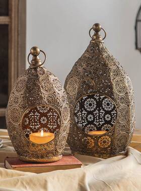 美镂空雕烛台复花古铁A516A5式艺摆件民客宿厅玄关浪漫气氛布置酒