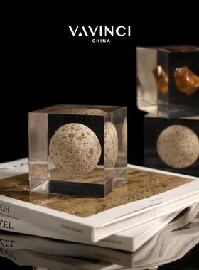 B9K梵其简约现书代洞石立方树脂摆件桌面房F7659THH摆设样K板间茶