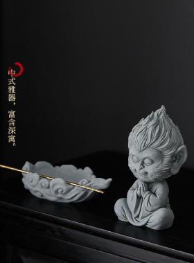 卡通可爱齐天大圣茶宠摆件创意孙悟空猴子鱼缸造景茶空间柜台装饰
