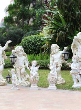 户太阳能灯外玻璃钢雕塑仿真天使小孩太儿阳能摆灯花园件幼园林饰