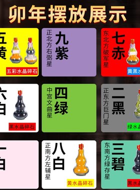 五行水晶葫芦摆件天然五色碎石金木水火土平安瓶家居客厅装饰礼品