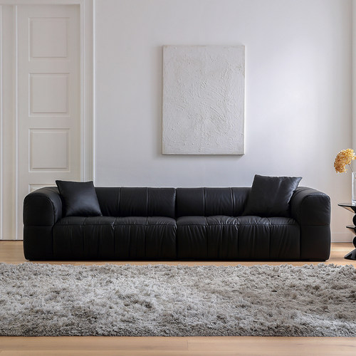 七里屋/意式极简奶油风蛋糕沙发矽胶皮设计师复古风直排黑色沙发 - 图0