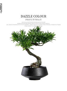 新仿真迎客绿植盆景中式日式案几书房茶摆室书法松桌洽HY1734谈桌