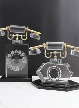 新中式复家古水晶电话摆件机样板房居厅客桌面茶几软装饰品0202摆