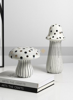 现代极简风黑白斑点蘑菇陶瓷摆件创意家居儿童房样板间桌面装饰品