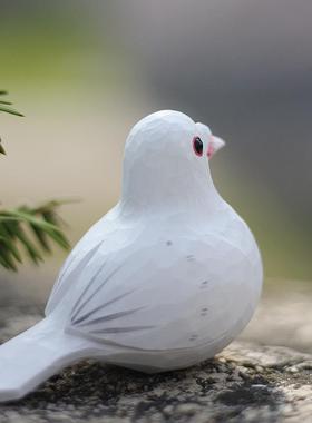 鹿妖商店 啾鸟木DIY雕小鸟平 和鸽桌子 肥白鸽手工实木面摆件 小