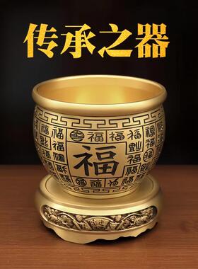 纯黄铜百福缸米缸福字缸聚宝盆存钱罐客厅店铺办公室大号装饰摆件