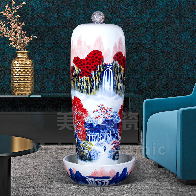 客厅鸿运当头落地喷水花瓶山水加湿器循环水陶瓷流水摆件涌泉陶罐,淘宝优惠券,粉丝福利购,淘宝优惠卷