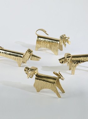 创意纯铜金属几何小狗动物摆件简约儿童房样板间客厅书房桌面装饰