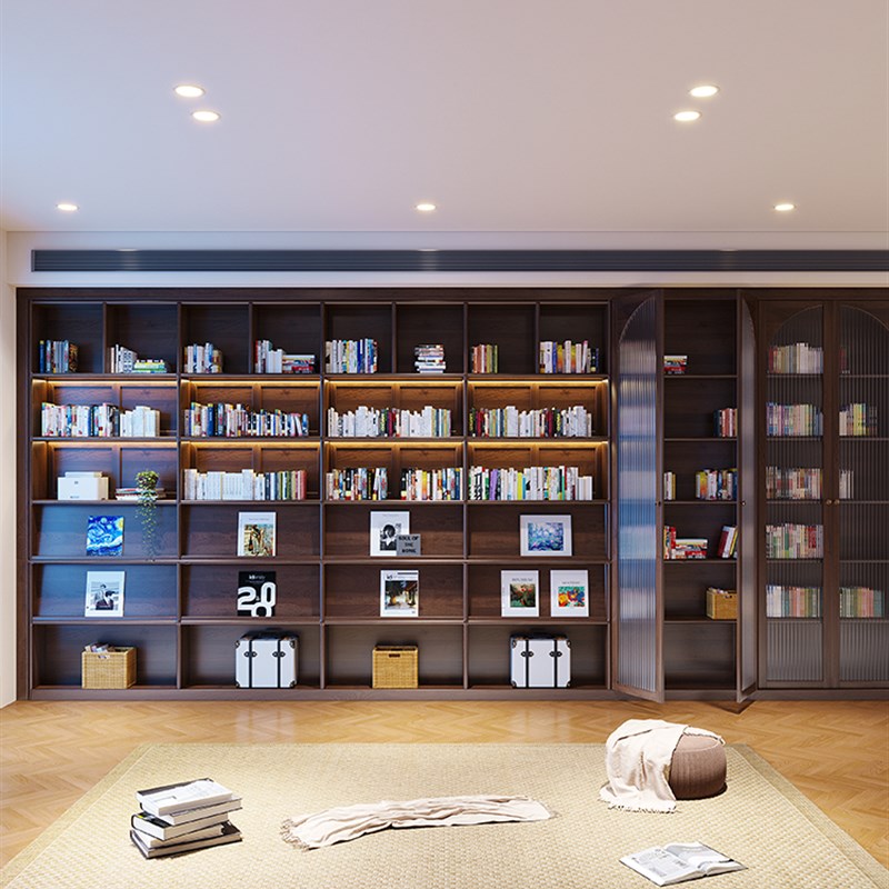 Bookcase integrated whole wall household cherry wood black walnut bookshelf custom display cabinet solid wood living room bookcase