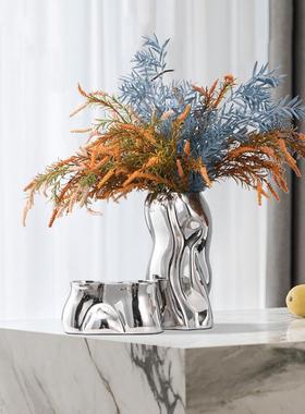 玄左简约异形电镀陶瓷顾瓶摆件轻奢客厅关餐桌家居软装QSCT2268花