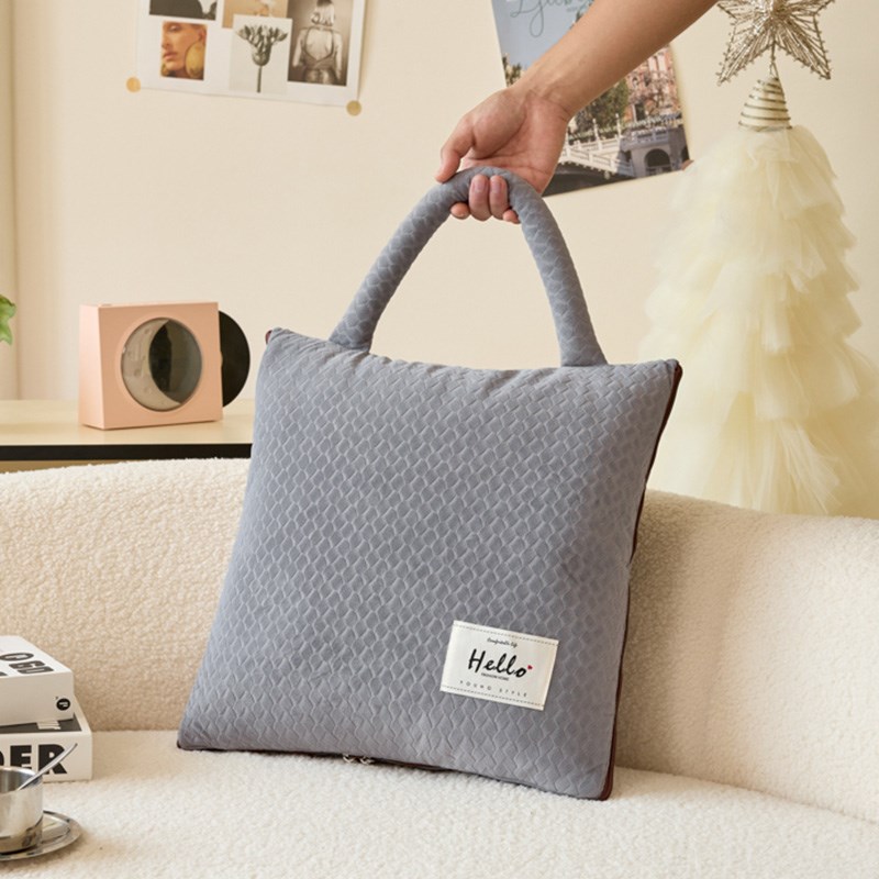 加厚毛绒两用抱枕被纯色汽车靠垫便携手提式办公室午睡可折叠毛毯 - 图1