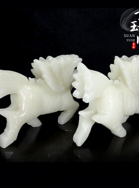 天然阿富汗玉麒麟摆件一对玉麒麟家居客厅玄关办公室装饰开业礼品
