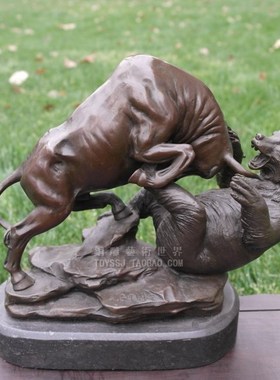 铜雕塑牛熊争霸股海之争摆件家居客厅酒柜玄关办公室书房招财桌面