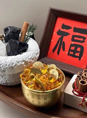 招财桌面摆件客厅玄关家居摆件聚宝盆房间装饰品乔迁新居改造物件