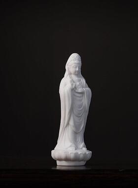 态白陶瓷摆饰随身小佛像南海观音迷你精致好看的观世音菩萨站立像