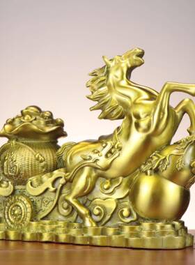 拉铜马摆件禄马PRF钱马马车袋家居店铺铜马福摆件