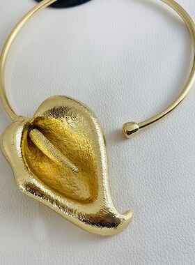 宫廷复古做旧小众设计感高级花朵造型项圈优雅金色锁骨链颈链开口