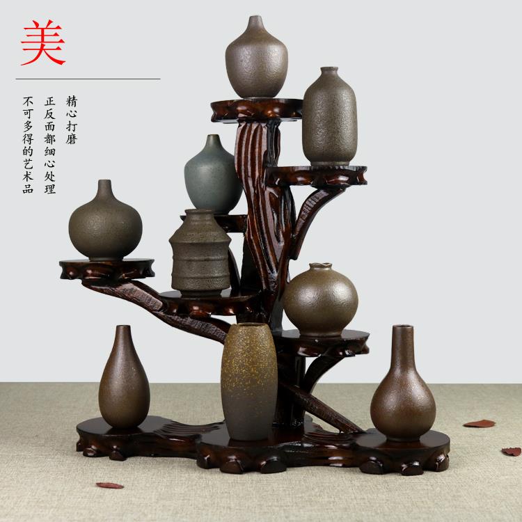 红根雕木花底座博古QSU架花瓶盆景奇石头摆工件艺品茶壶实木多层 - 图1