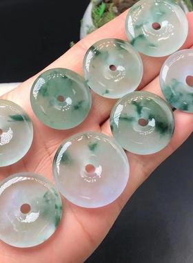 lisv冰种女飘平绿安扣吊坠飘飘花玉石坠挂花6526件项链男儿童玉佩