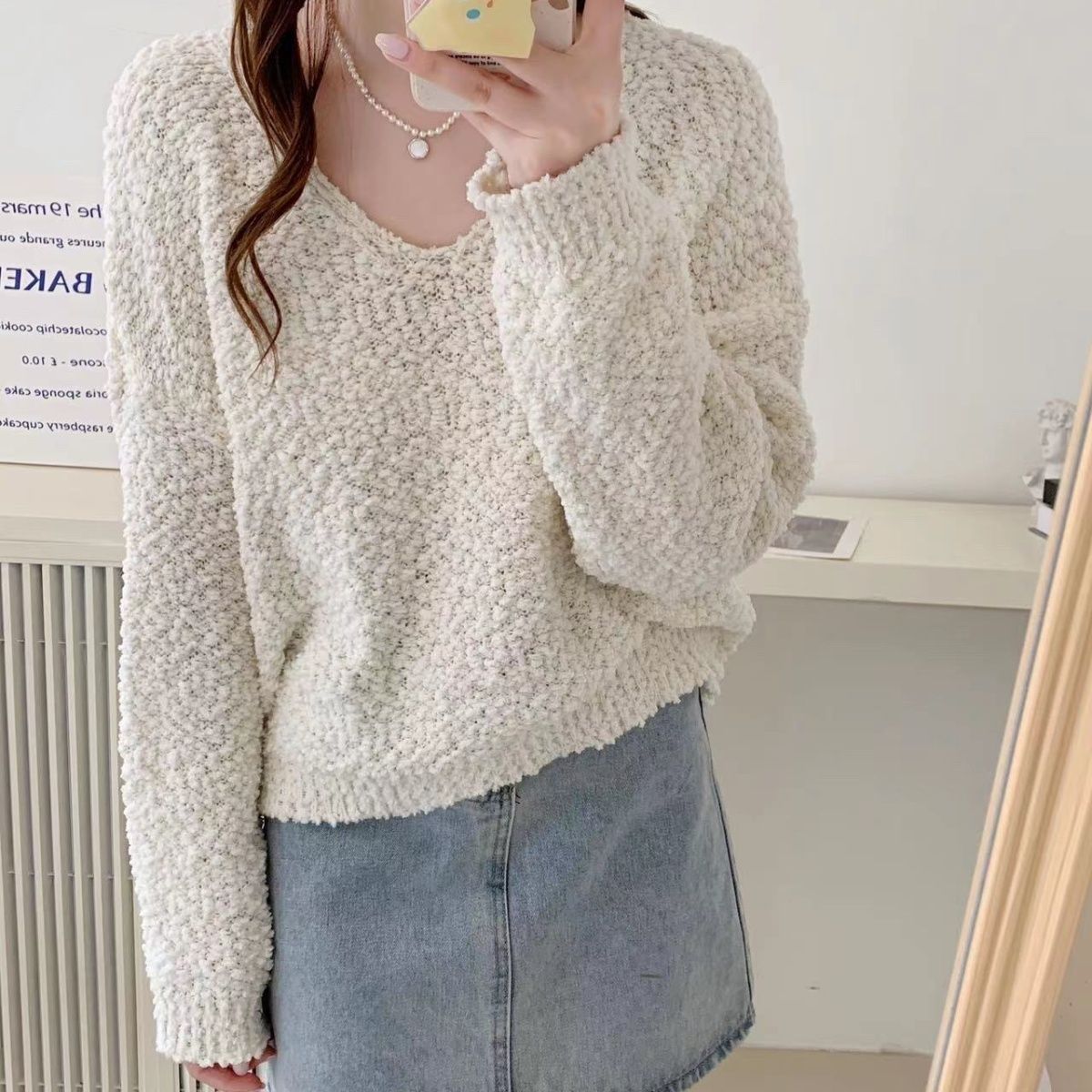 2025秋季新款百搭毛衣小众设计感法式甜美显瘦V领针织衫女上衣 - 图0