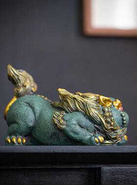 中国风财貔貅一招对家居厅桌面摆件客高档青沙石茶宠开业DSWC-202