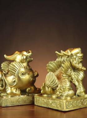 黄铜方坐貔貅铜貔貅摆件坐貅00008单对双角方底貔貅一貔厂家