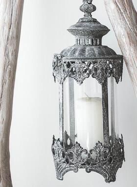 润家家居迷你瓦灰手提烛台道具拍照摆件灯笼仿古风灯小桌面装饰