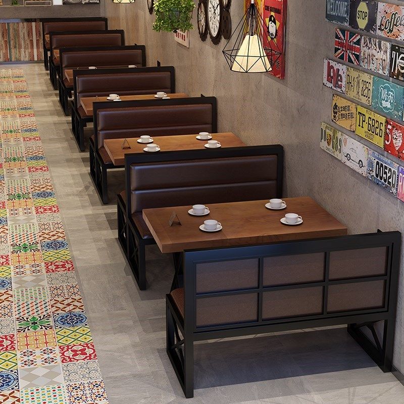网红咖啡奶茶店卡座沙发组合复古酒吧ktv卡座工业风休闲实木桌椅,淘宝优惠券,粉丝福利购,淘宝优惠卷