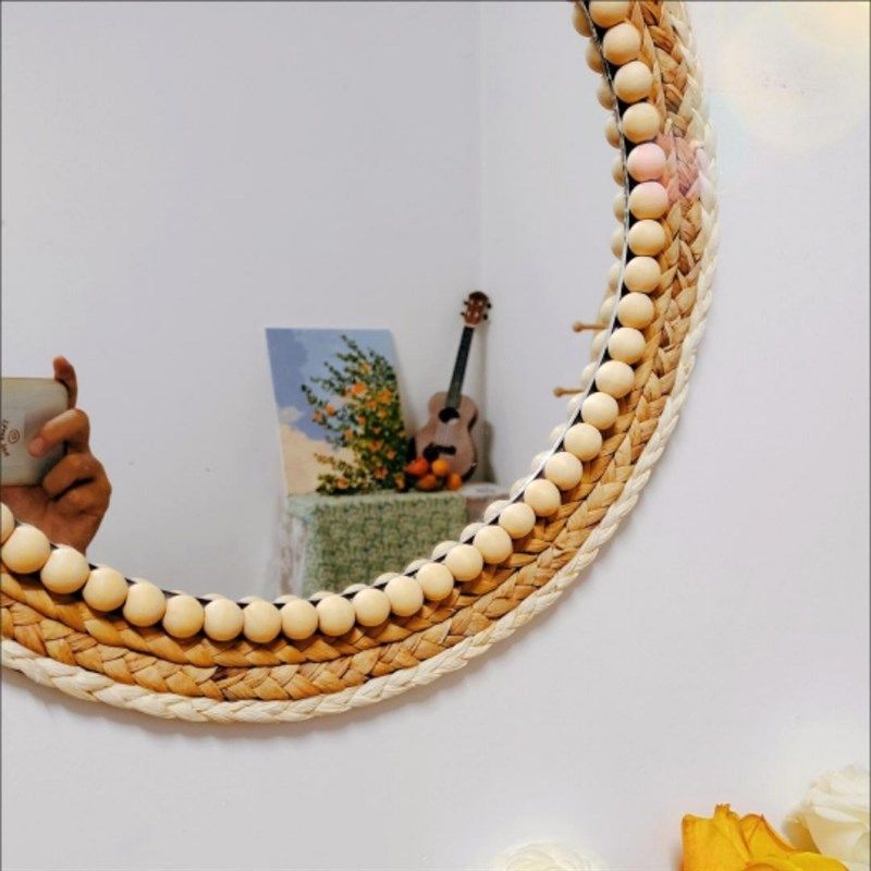 藤编梳化妆创意艺术户外拍摄装饰道具圆镜挂镜民宿客厅玄关墙壁,淘宝优惠券,粉丝福利购,淘宝优惠卷
