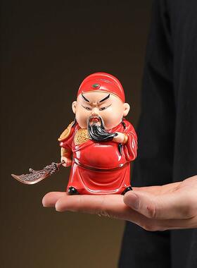 陶瓷关公人物神像茶室招财工艺品武圣关羽家居办公汽车摆件装饰品