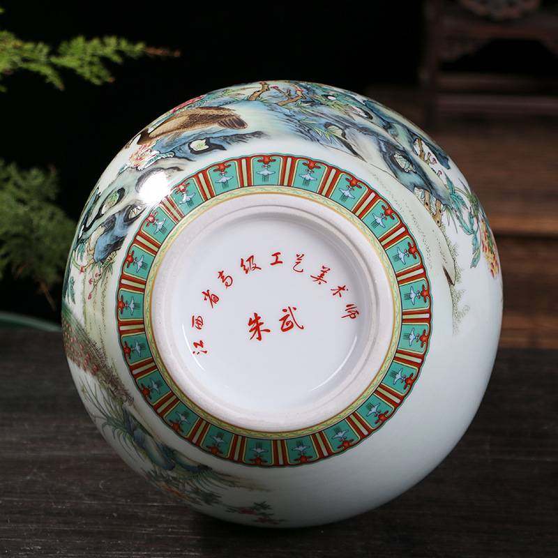仿古中式粉彩孔雀天球花瓶 景德镇陶瓷家居客厅瓷器摆件工艺品,淘宝优惠券,粉丝福利购,淘宝优惠卷