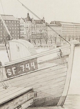涂咩 渡口 风景手撕画欧式艺术复古建筑壁画高端墙上卧室装饰画