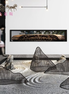 酒店售楼处大堂镂空铁艺假山干景庭院水池楼梯橱窗装饰品金属摆件