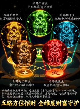 五路财神聚宝盆招财聚财摆件纯铜八方来财黄铜里放的东西沙金元宝