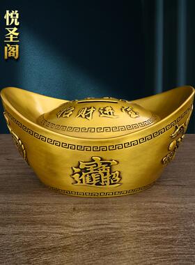 纯黄铜元宝摆件大号金元宝聚宝盆存钱罐办公室客厅店铺装饰品礼品