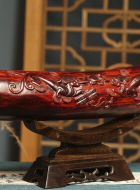 小叶紫檀老料高油木雕招财貔貅横财摆件家居客厅办公会所店面装饰