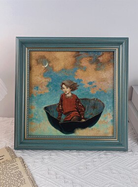 法式复古人物油画装饰画桌面摆件卧室客厅玄关方形相框中古风挂画