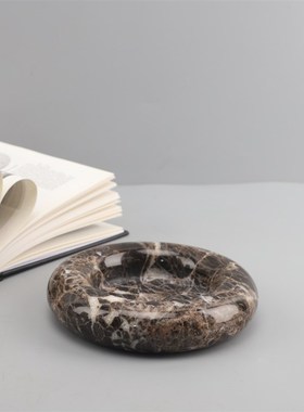 现代简约创意圆形大理石菸灰缸摆件客厅茶几卧室桌面家居饰品摆设